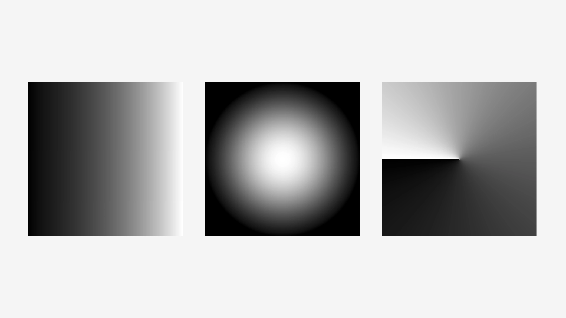 A linear, radial and conical gradient generated with PeasyGradients